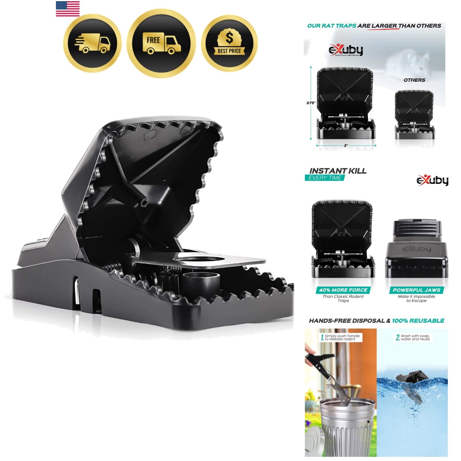 Rat Traps Large Powerful Steel Spring Reusable Sets of 4 No Chemicals gallery