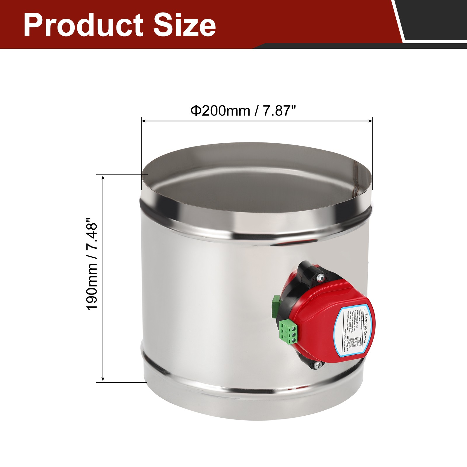 8" Duct Damper, Stainless Steel Motorized Adjustable HVAC Volume Dampers Silver gallery