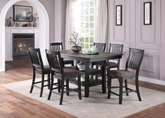 Transitional Dining Room 7pc Set Dark Coffee Rubberwood Counter Height Dining