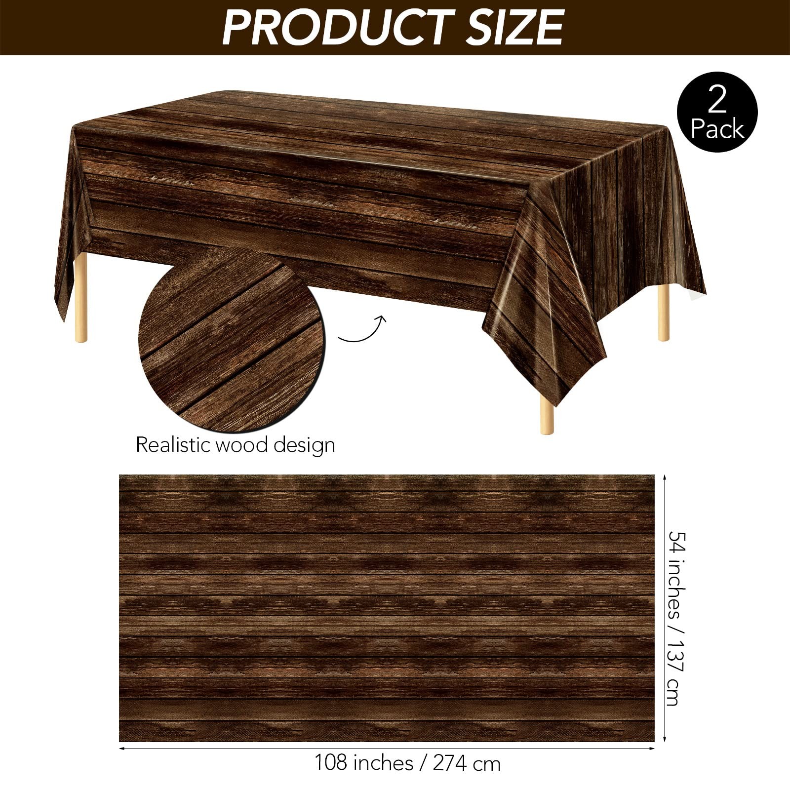 durony 2 Pieces Plastic Wood Grain Tablecloths Table Covers 54 x 108 Inch gallery