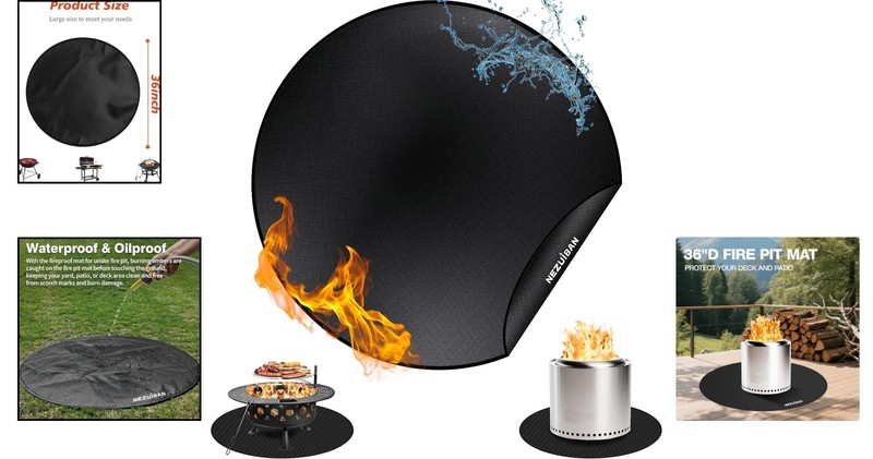 Durable 36” Fire Pit Mat with Double-Sided Silicone - Easy to Clean & Reusable gallery