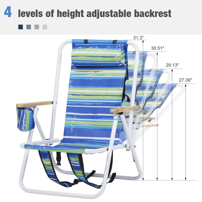 2 Pcs Backpack Beach Chairs Folding Portable 4Colors Optional Solid Construction gallery