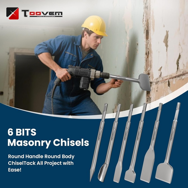 TOOVEM 6pc SDS Plus Chisel Set for Rotary Hammer Tile & Mortar Removal gallery