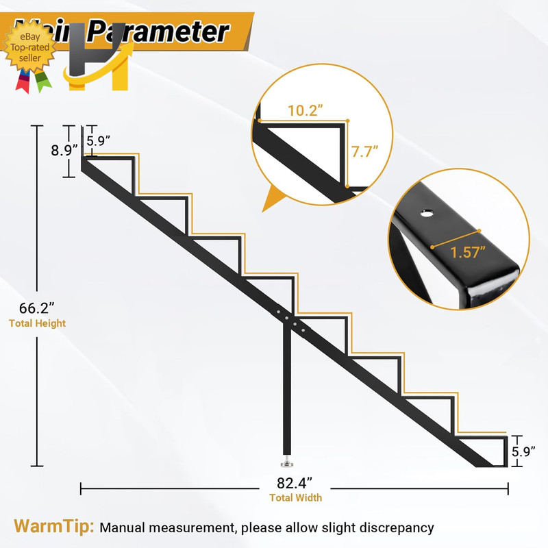 Toriexon 8 Step Metal Stair Stringers Steel Riser Deck Outdoor Steps 2 Pack NEW gallery