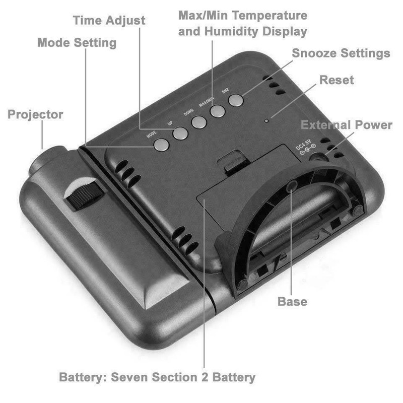 LED Projection Alarm Clock Digital Clock Projector Temperature Display Snooze~ gallery