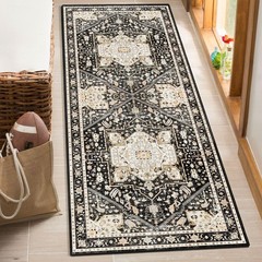 MUJOO Washable Runner Rug,Black Boho 2′ x 6′ (Rectangular), Black and Beige