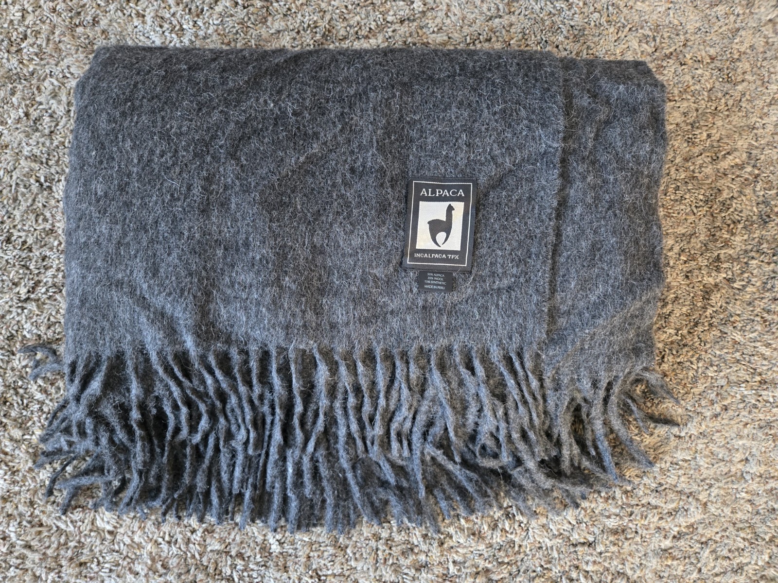 INCALPACA TPX Throw Gray Alpaca Blend Luxury Fringe Throw 60"x72" Peru, New gallery