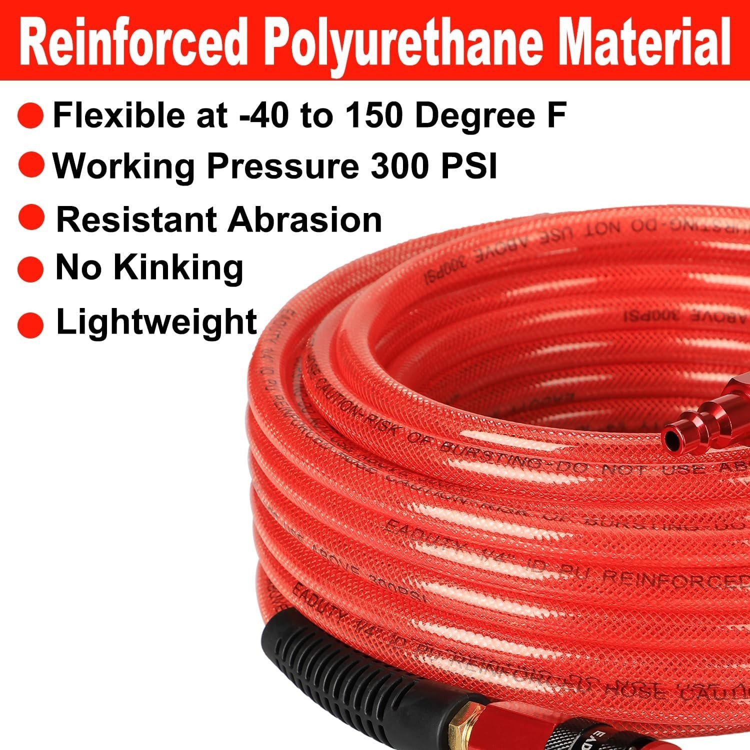 Heavy Duty Reinforced Polyurethane Air Hose 1/4 in x 100 ft, Lightweight, Flexib gallery