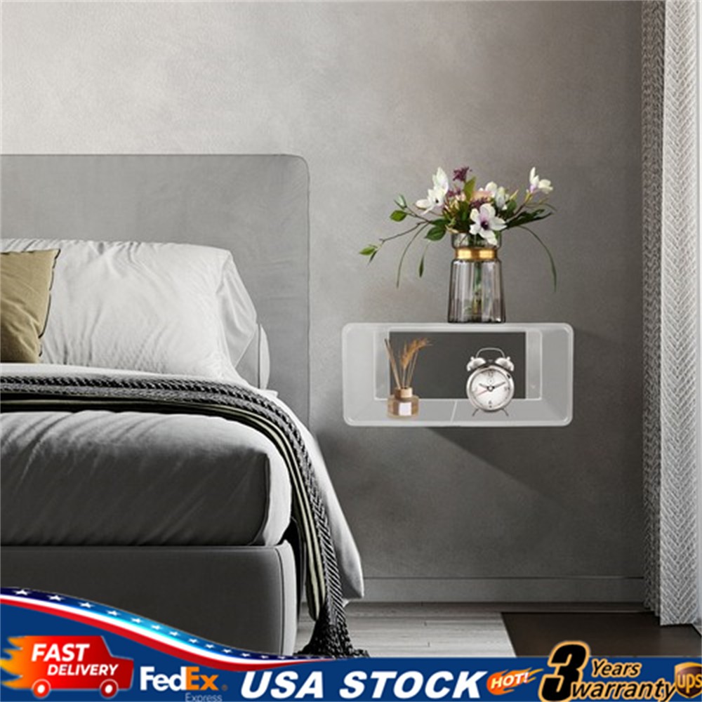 Wall-Mounted Bedside Table Acrylic Floating Nightstand No Assembly Required gallery