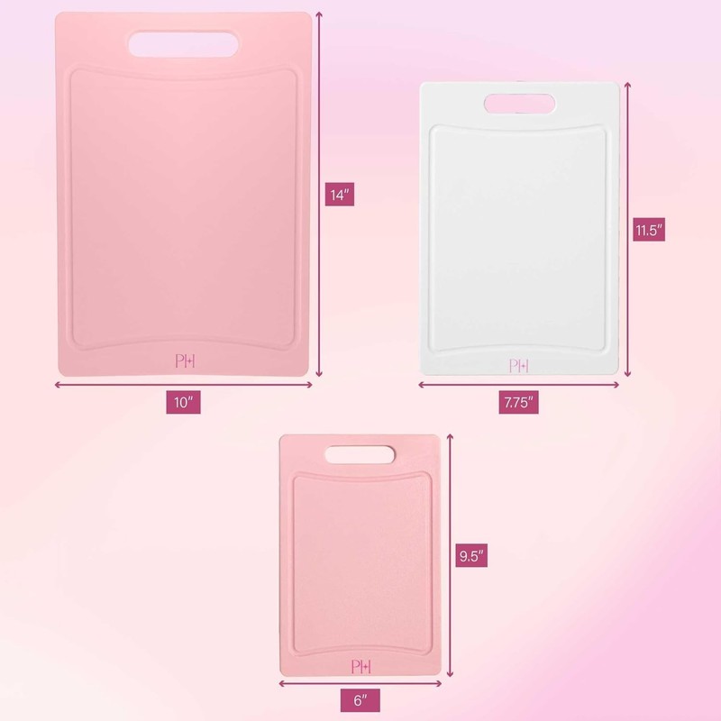 Plastic Cutting Board Set Kitchen Reversible BPA Free Juice Grooves Handles gallery