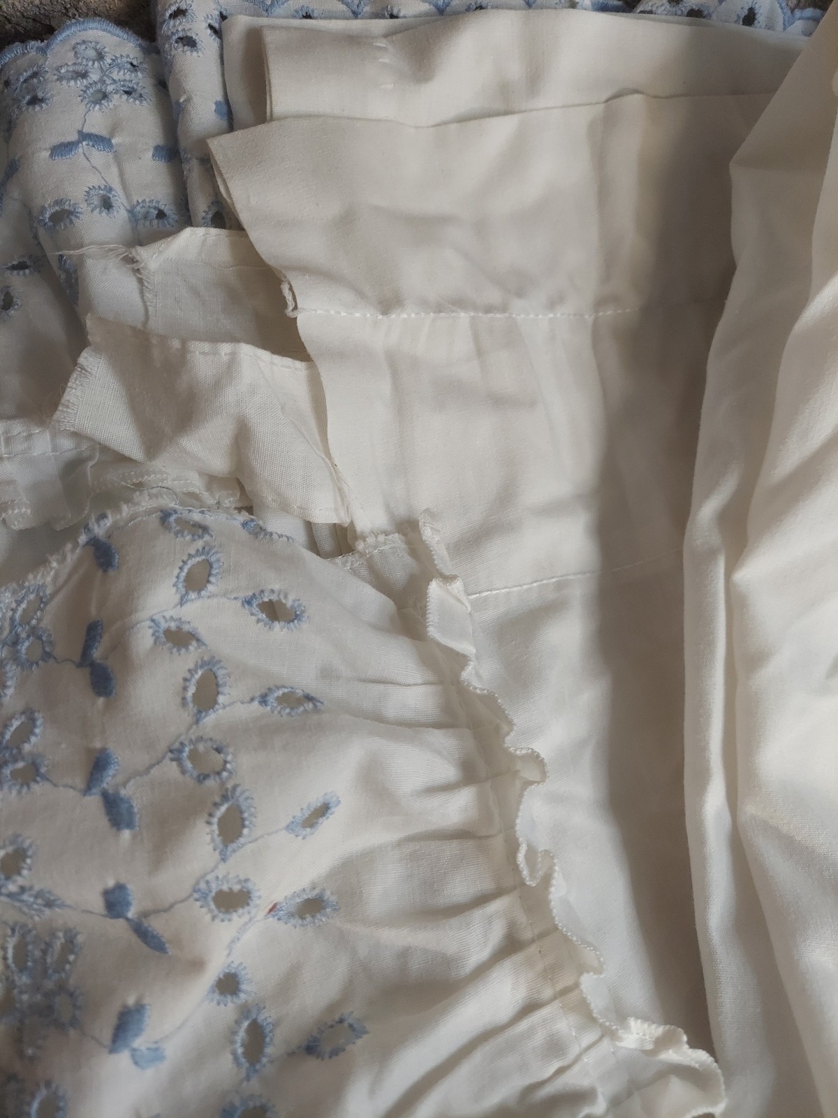 Vintage Ruffled Curtains 4 Panel 80x44in Eyelet Embroidery Cottagecore Cotton gallery