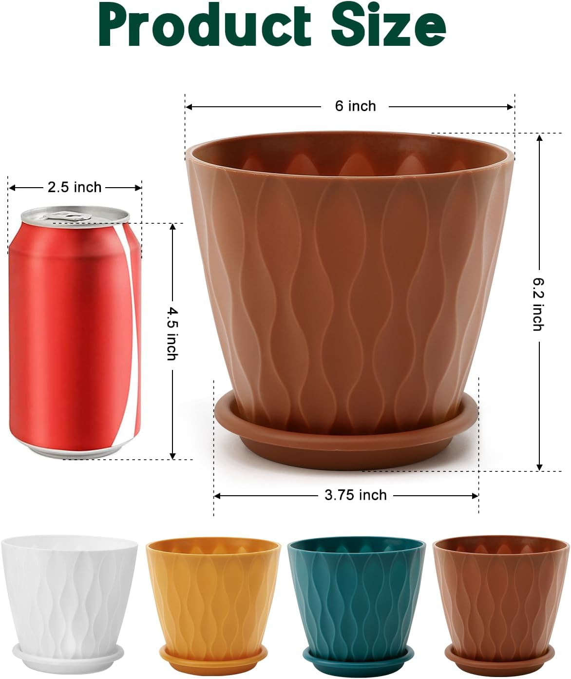 6 Inch Indoor Planter Pots with Drainage Hole and Tray Saucer,Flower Pots for In gallery