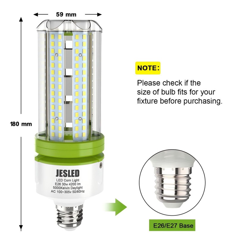 JESLED 1P LED Corn Light Bulb E26 30W 5000K Replace HID CFL for Garage Warehouse gallery