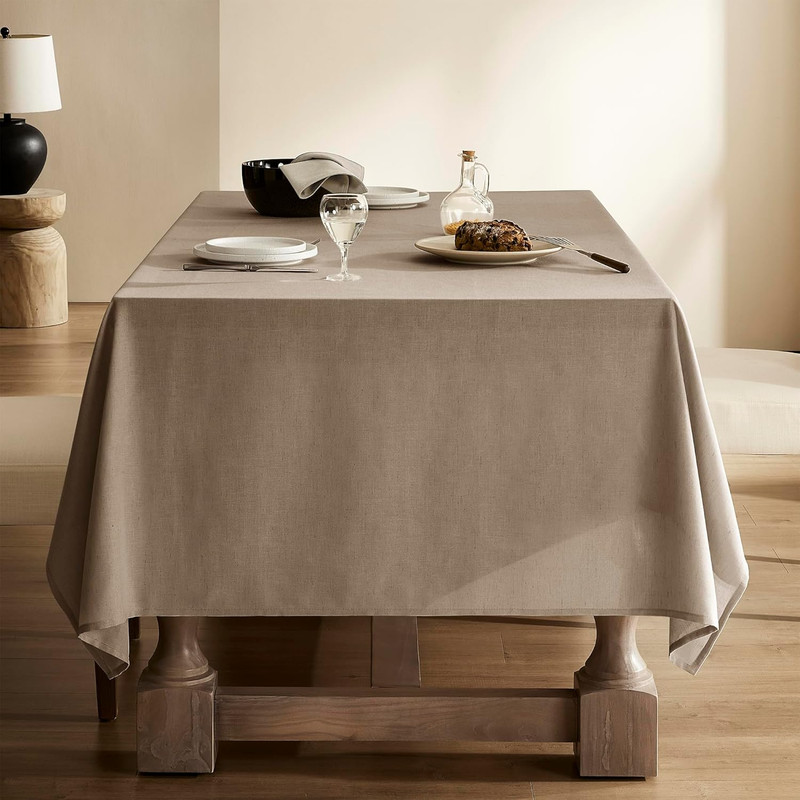 Khaki Linen Rectangle Tablecloth 60x84" Textured Burlap Tan Boho Farmhouse gallery