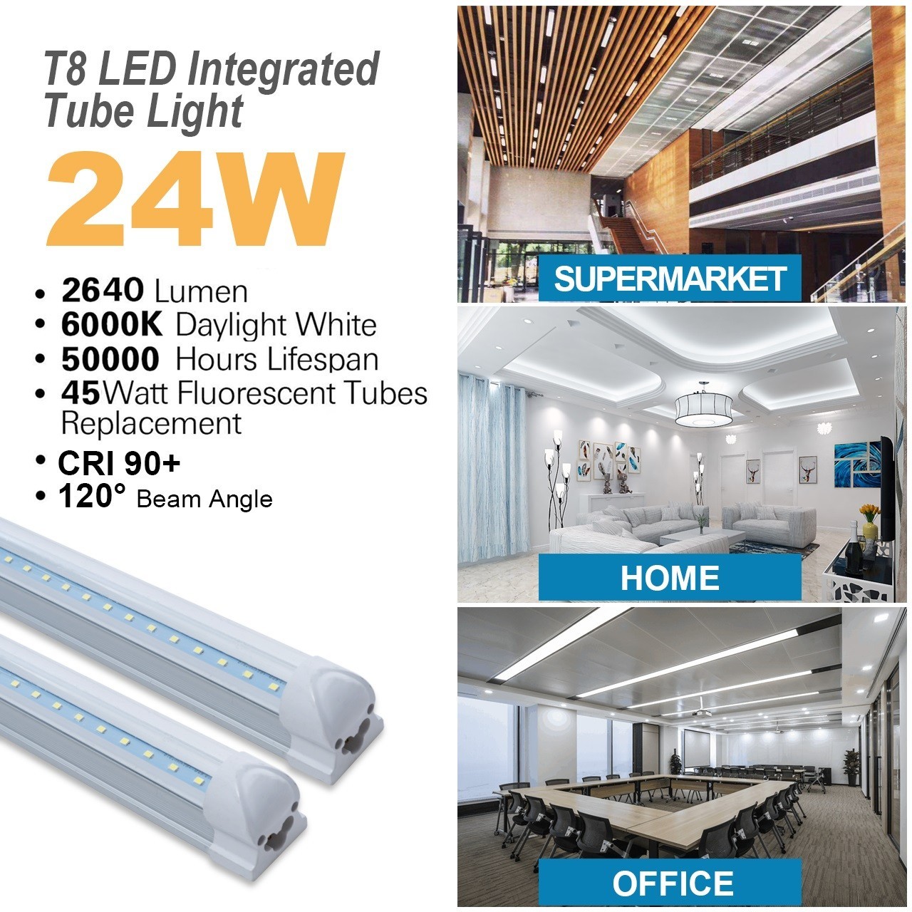4FT LED Shop Light 24W Linkable T8 Integrated Tube Cool White with ON/OFF Cord gallery
