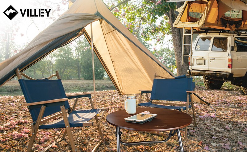 VILLEY Bamboo Round Folding Camping Table Halffold Portable Table Load 176 lbs gallery