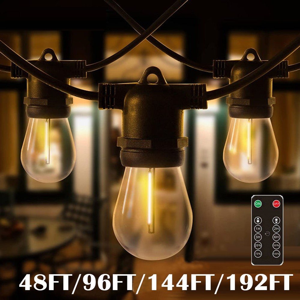 48ft 96ft String Lights S14 LED Shatterproof IP65 Outdoor Garden Patio w/Remote