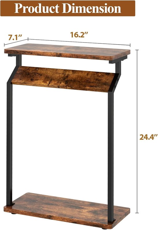 Narrow Side Table for Small Spaces, End Couch, Slim Rustic Brown gallery