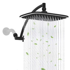 10″ Rainfall Shower Head with 12″ Shower Head Extension Arm Adjustable Black