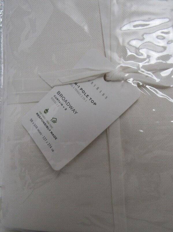 Pottery Barn Broadway Unlined Light Filtering Curtains Set/2 50 x 108" Ivory NWT gallery