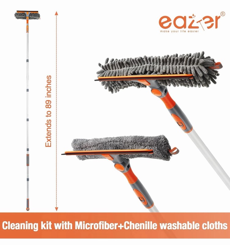 Eazer Extendable Click & Lock Window Squeegee, Washable Microfiber, 89 in gallery