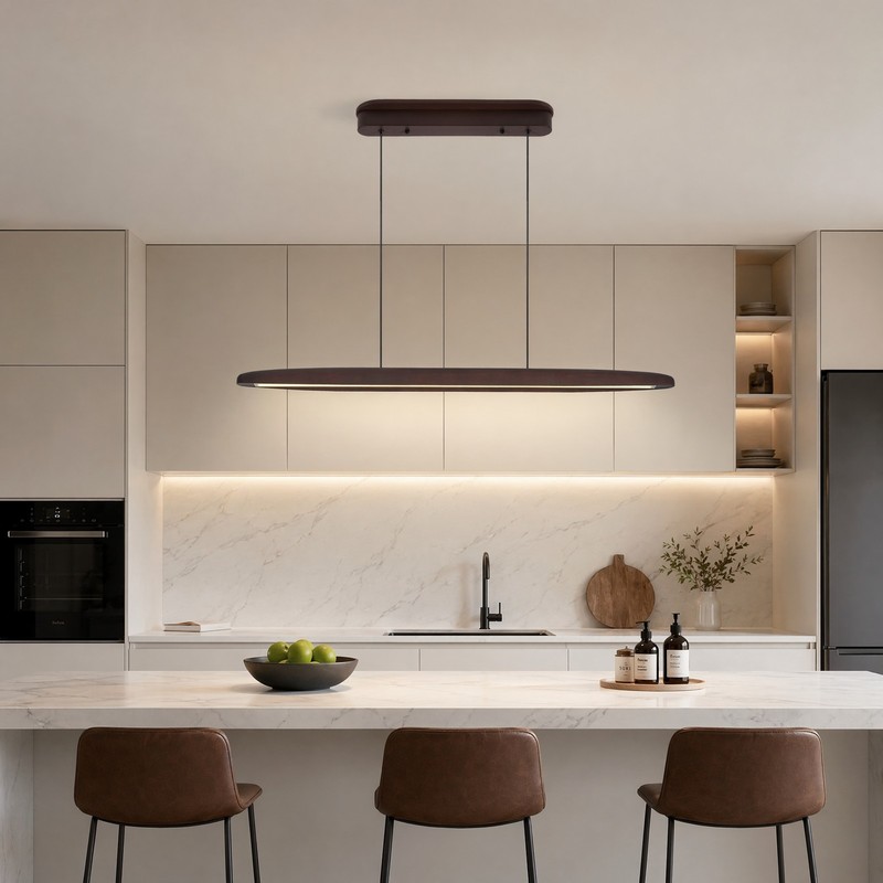39 in 3CCT Remote Walnut Linear LED Pendant Chandelier Living Room Light Fixture gallery