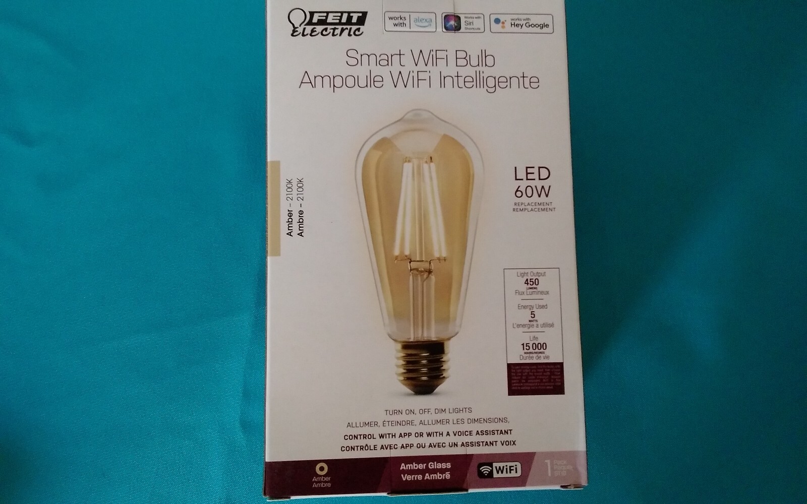 3 FEIT ELECTRIC ST1960 60 WATT EQUIVALENT SMART WIFI BULB AMBER LED gallery