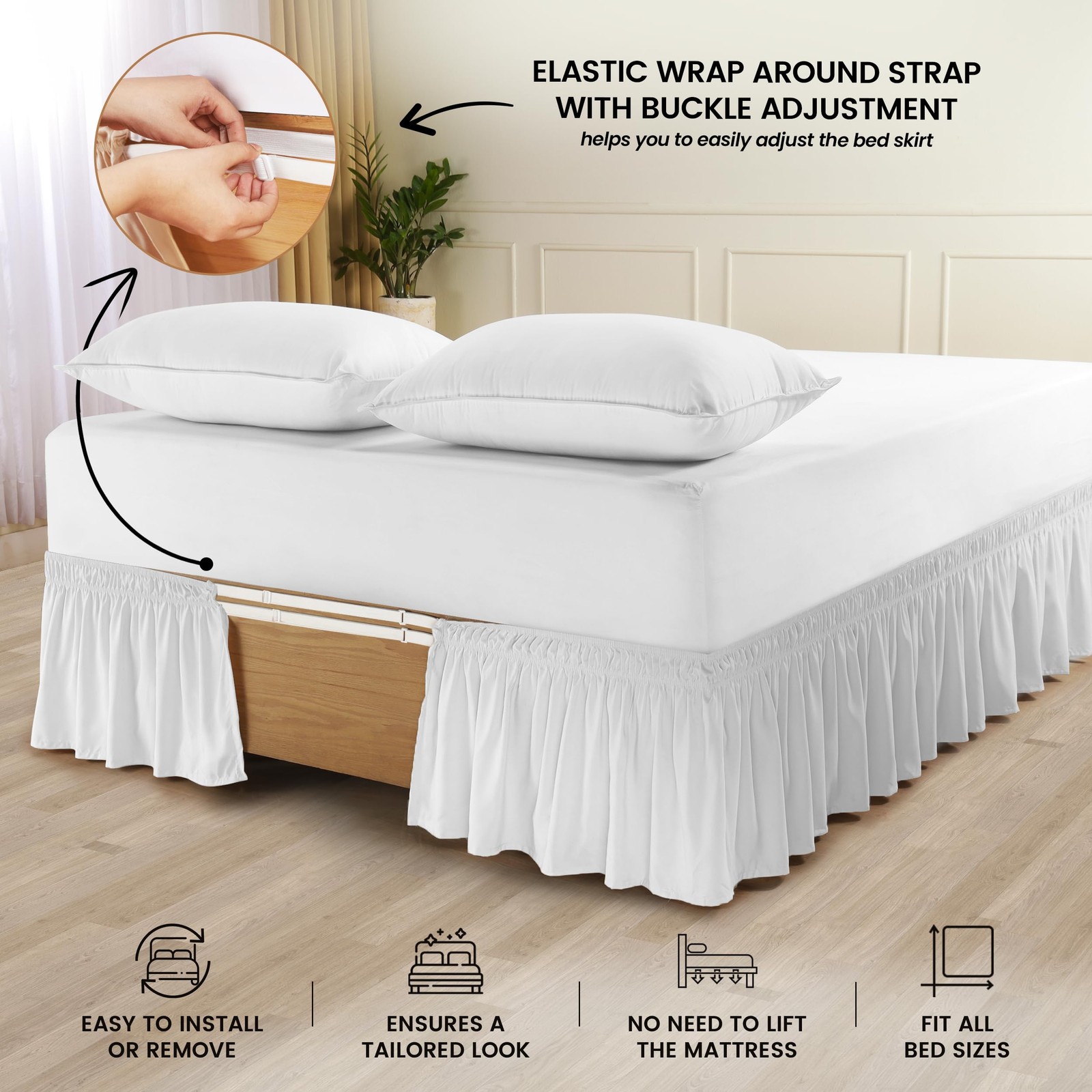 Wrap Around Ruffle Twin Size Bed Skirt – Adjustable Buckle & Elastic Belt for... gallery