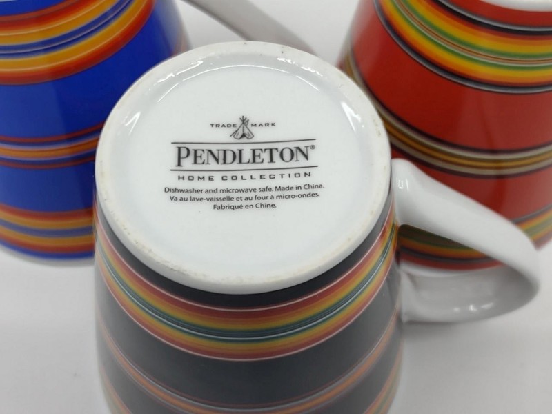 Set 3 Pendleton Home Collection Multicolor Striped Mugs Red Black & Royal Blue gallery