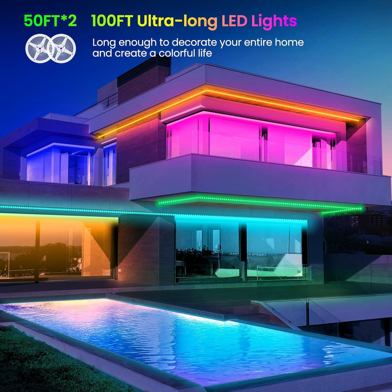 LED Lights Strip 100 FT, LED Lights for Bedroom 100Ft, RGB Rope Light for Room, gallery