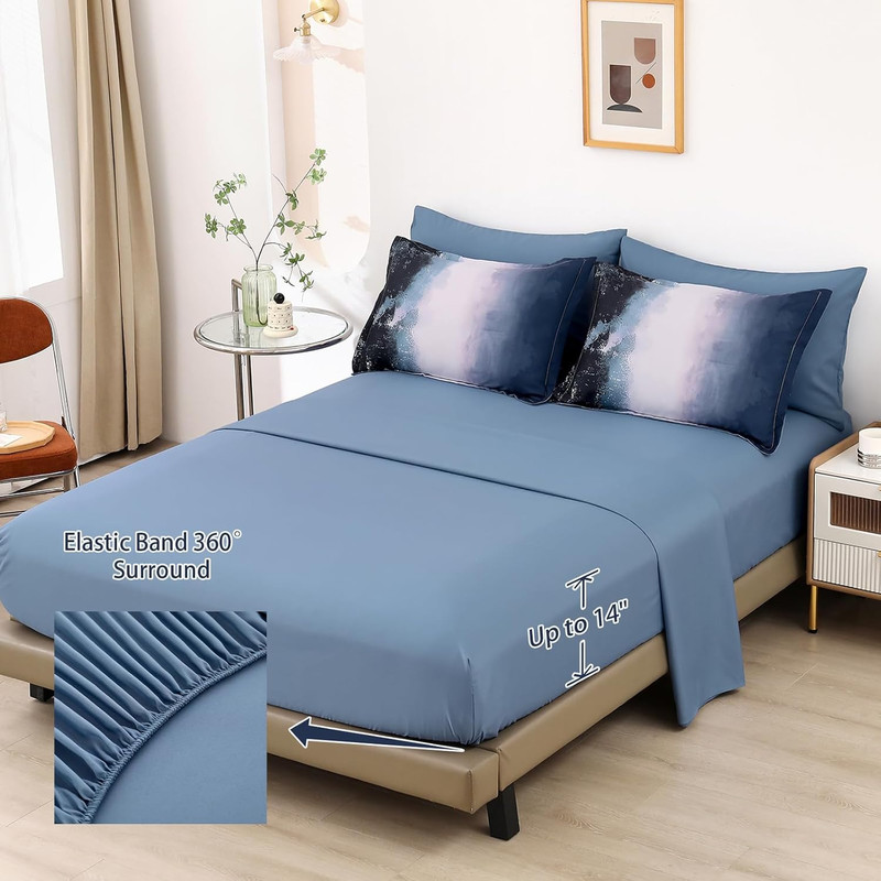 Ombre Blue Comforter Set Queen - 7 Piece Boho Bedding for Teens & Adults gallery