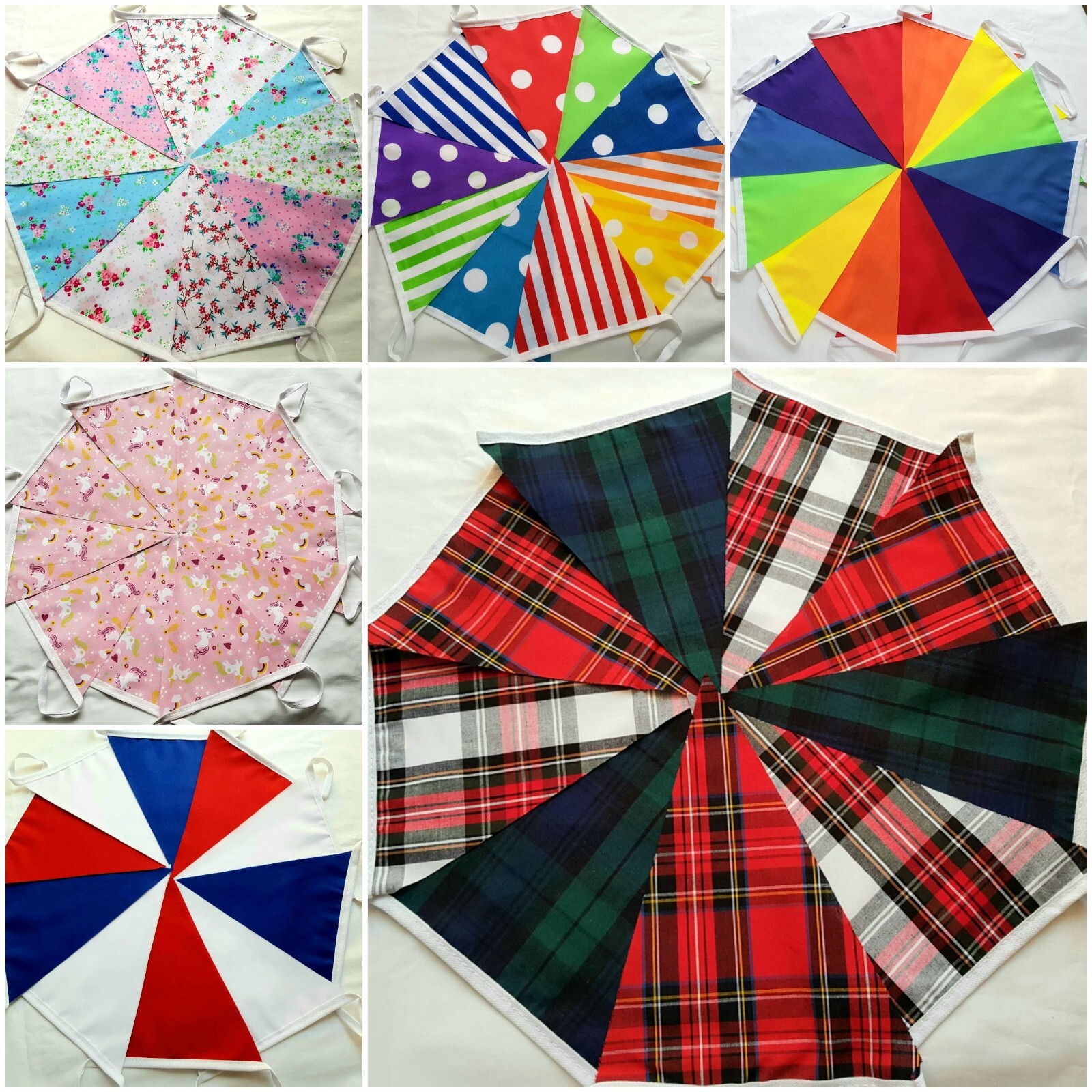 Handmade Fabric Bunting Wedding Vintage Floral Tartan 10FT 3 for 2 CLEARANCE gallery