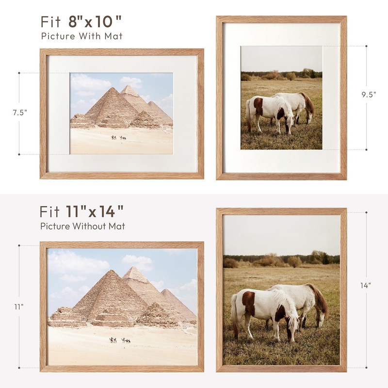 11x14 Picture Frame, Solid Oak 11x14 Photo Frame with Mat to 8x10, 14x11 Natu... gallery