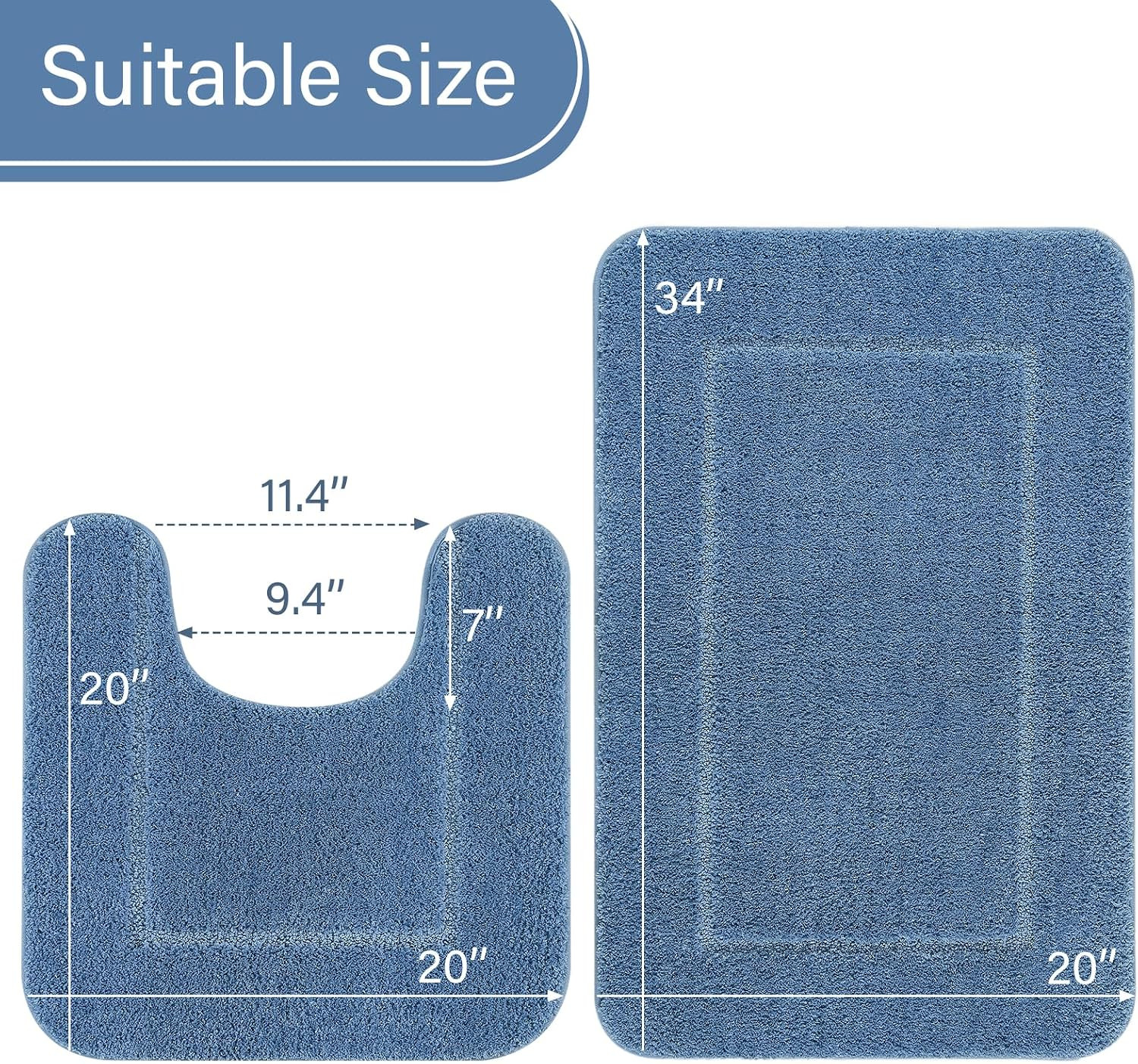 LOCHAS Bathroom Rug Set Blue, Soft Bath Rug Set 2 Piece Set, Toilet Mat U-Shaped gallery