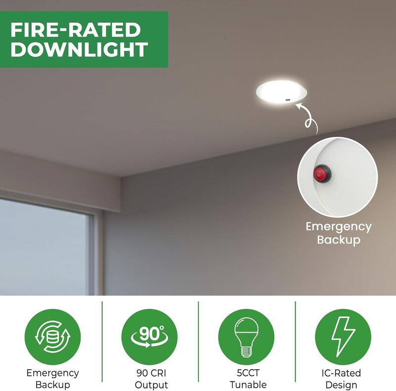6" Battery Backup Recessed Downlight, 5 CCT Tunable, Fire-Rated, 120-277V gallery