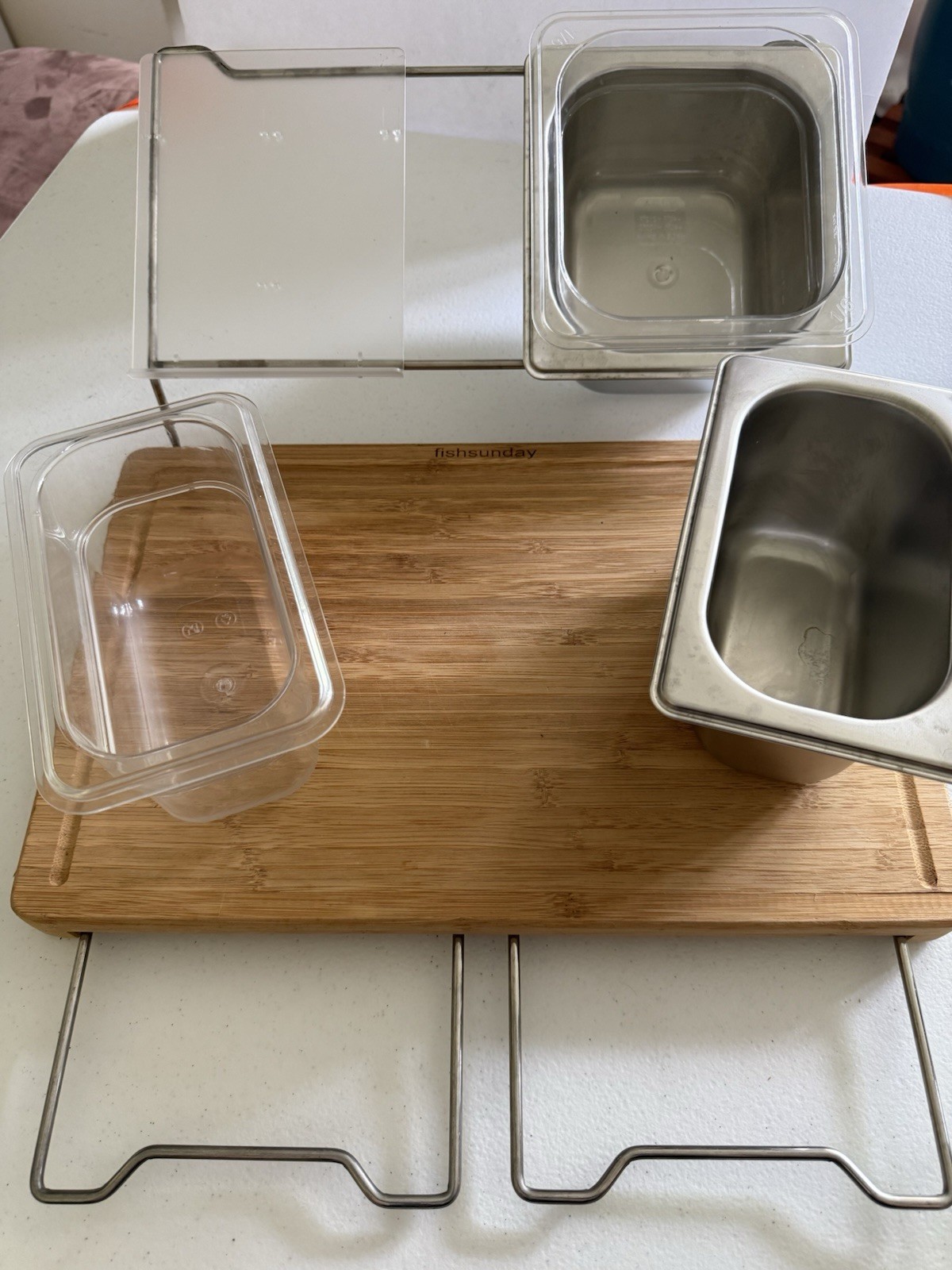 Extensible Bamboo Cutting Board with 4 Containers Juice Grooves M 15.7” x 10.2” gallery