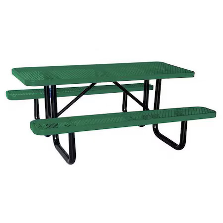 Rectangle Picnic Table, Green, Expanded Metal, 6 Seats, 72 In L, 29 5/8 In H gallery