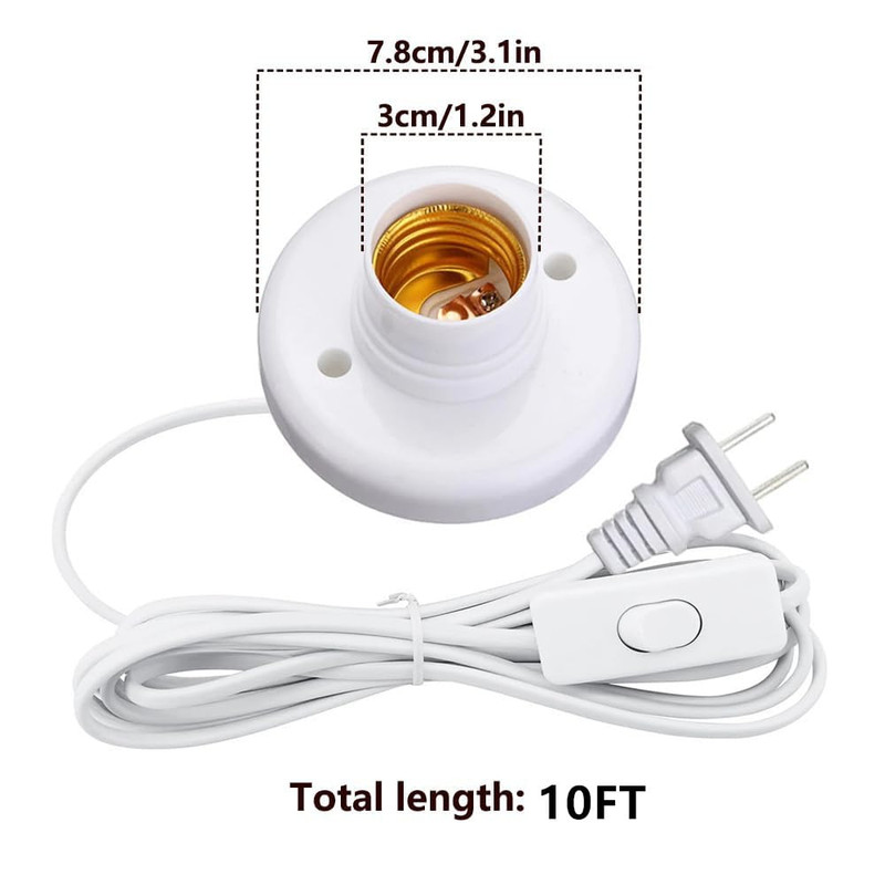  10Ft Light Bulb Socket with Cord,E26/ E27 Lamp Base Desktop, Light Socket with gallery