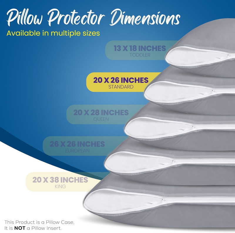 Premium 100% Waterproof Pillow Protectors with Zipper Standard Size (Set of 4), gallery