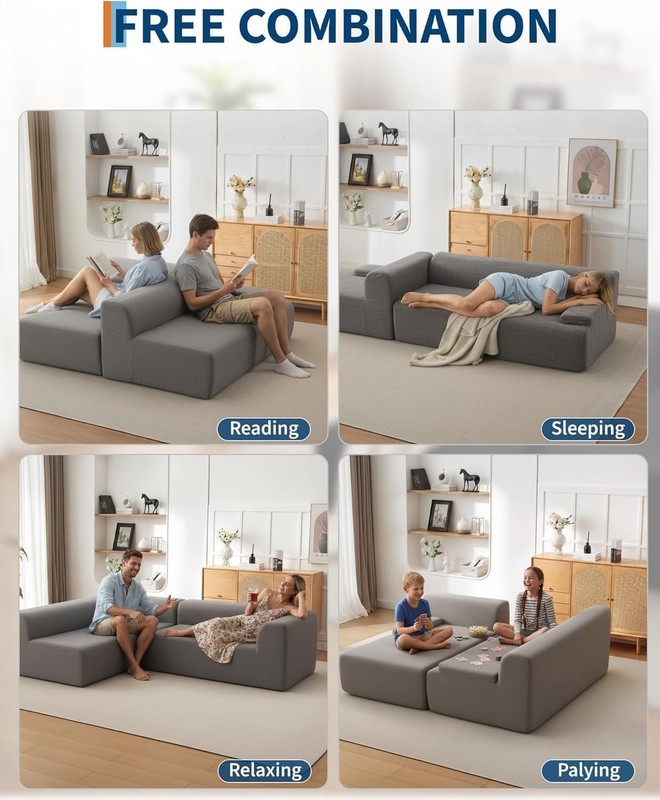 108" Modular Cloud Couch Sectional with Left Chaise, L-Shaped Boneless Sofa gallery