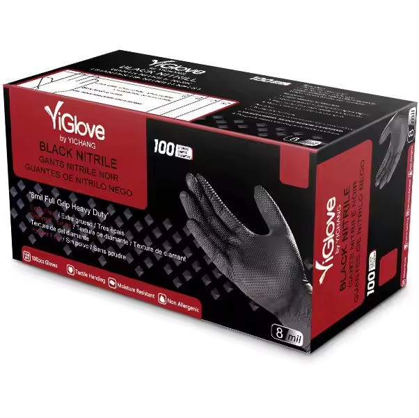 8mil Heavy Black Heavy Duty Diamond Texture Nitrile Gloves for automotive 100 gallery