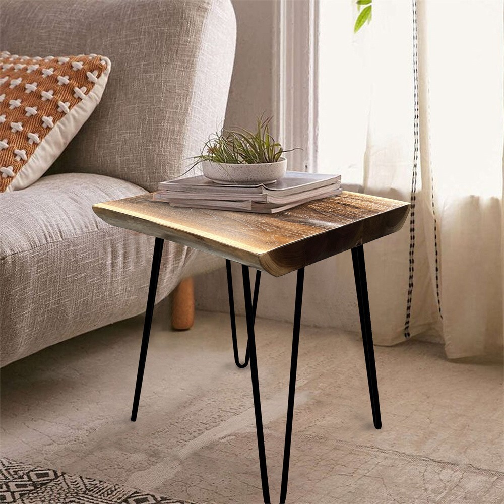 Natural Teak Wood Square End Side Table with Hairpin Legs 20.9" H Home Decor gallery