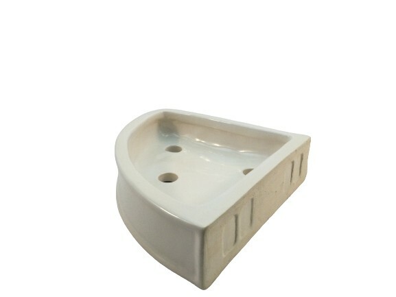 8" Flat back Ceramic Corner Shelf/Basket w/4 drain holes. Easy installation. USA gallery