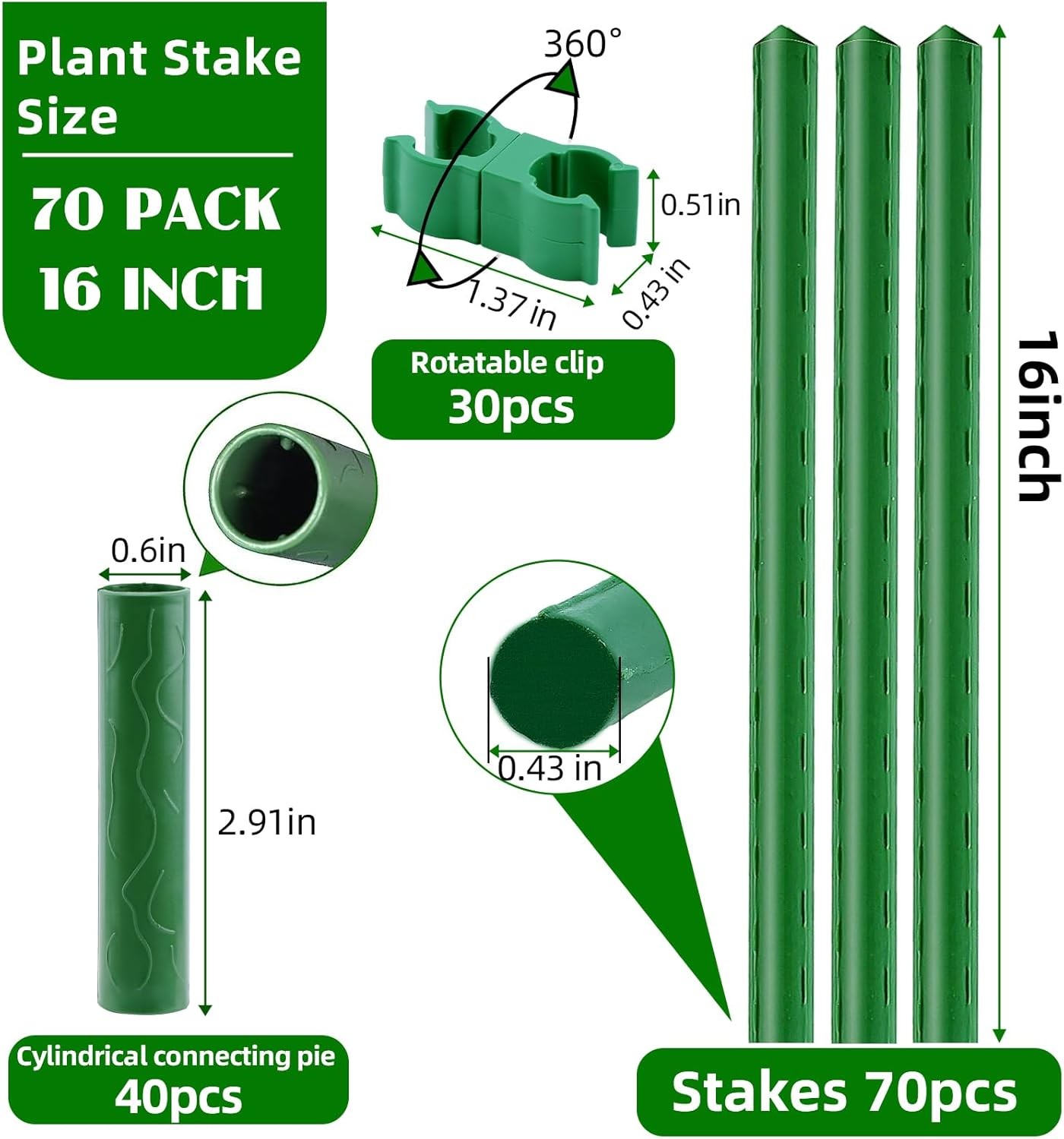 Fabulas Garden Stakes 16 Inch 70 Pack, Diy 4ft 5ft 6ft 7ft 8ft Tomato Stakes Pla gallery