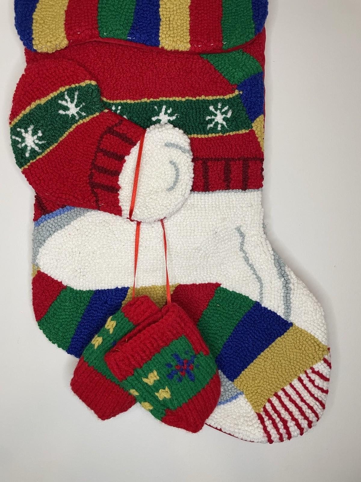 Snowman Christmas Stocking Snowman With Mittens Punch Needle 20” gallery