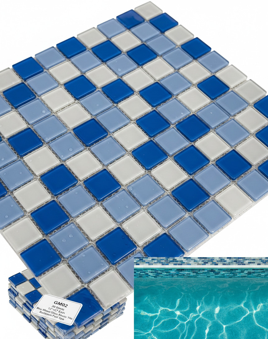 1 Sheet Blue Mixed Glass Mosaic Tile 12x12 - Pool Spa Backsplash (Buy More&Save) gallery