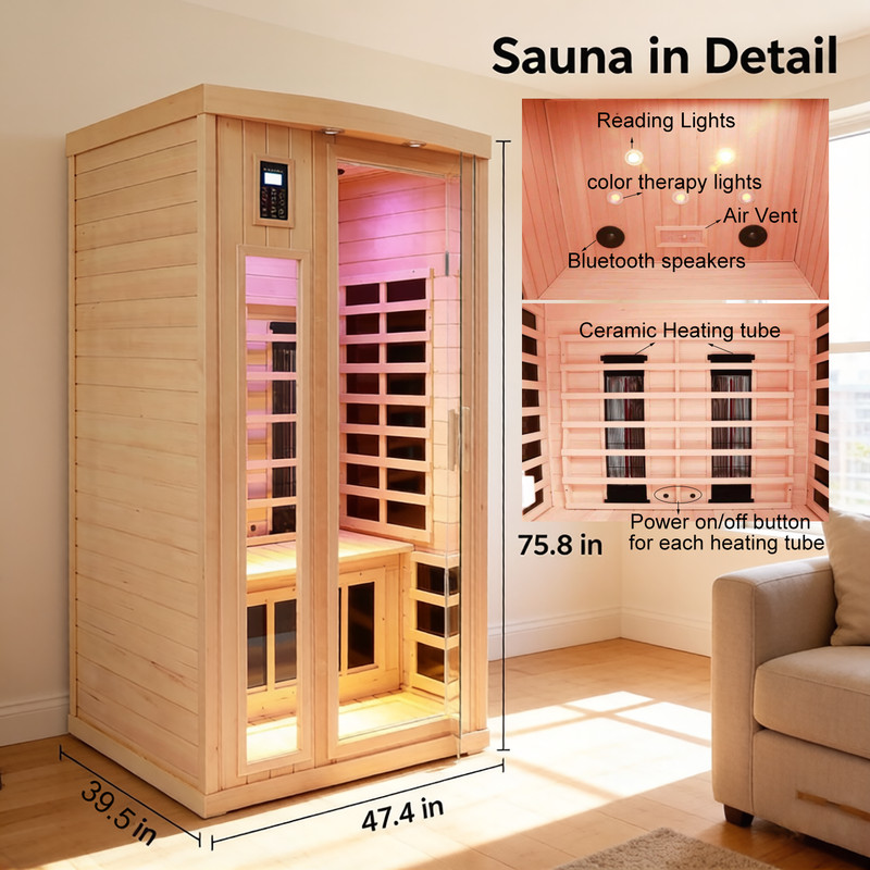 Far Infrared Sauna plus Ceramic Heating Tube Max 149F Hemlock for 2Person 1760W gallery