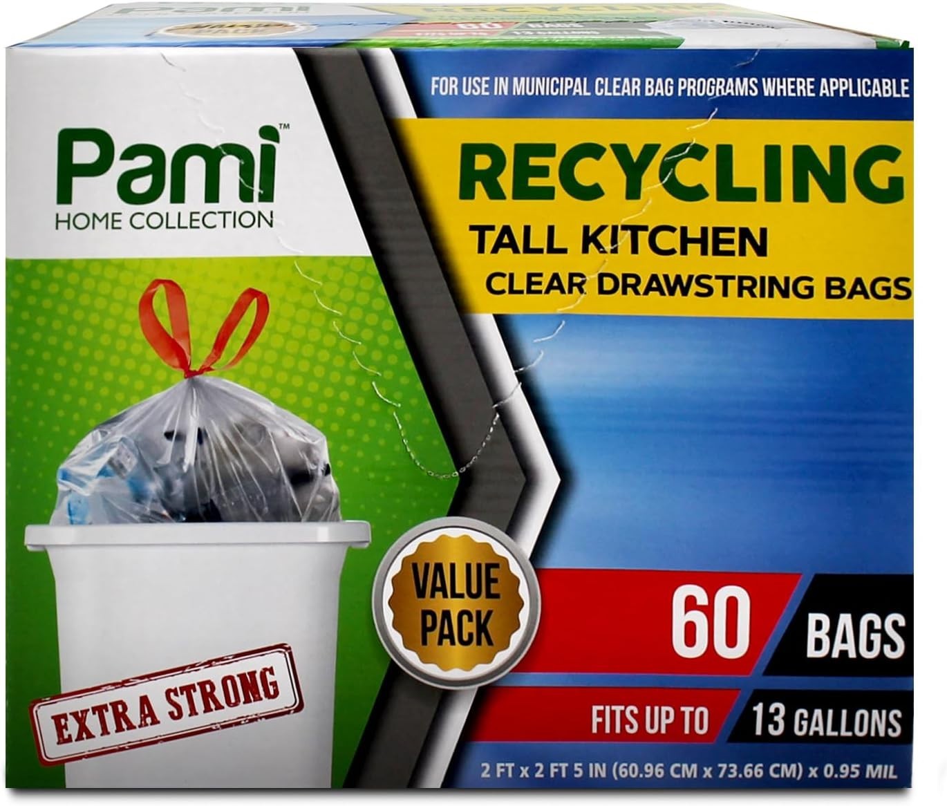 13 Gallon Recycling Trash Bags Drawstring Blue & Clear Heavy-Duty Bulk 120–240ct gallery