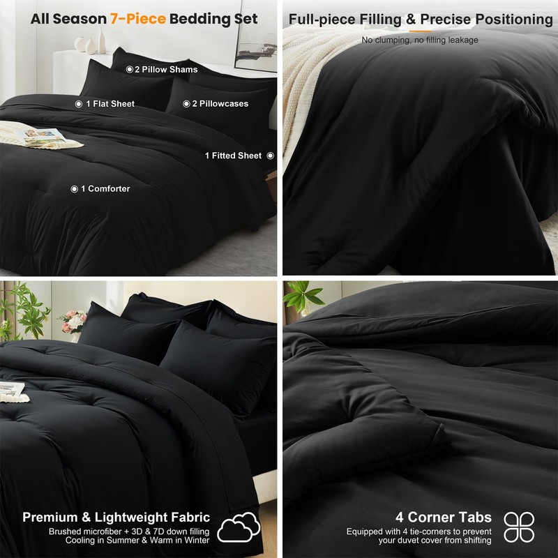 Easthome Queen Comforter Set 7 Piece Black Soft Bed in a Bag Queen Size Comf... gallery