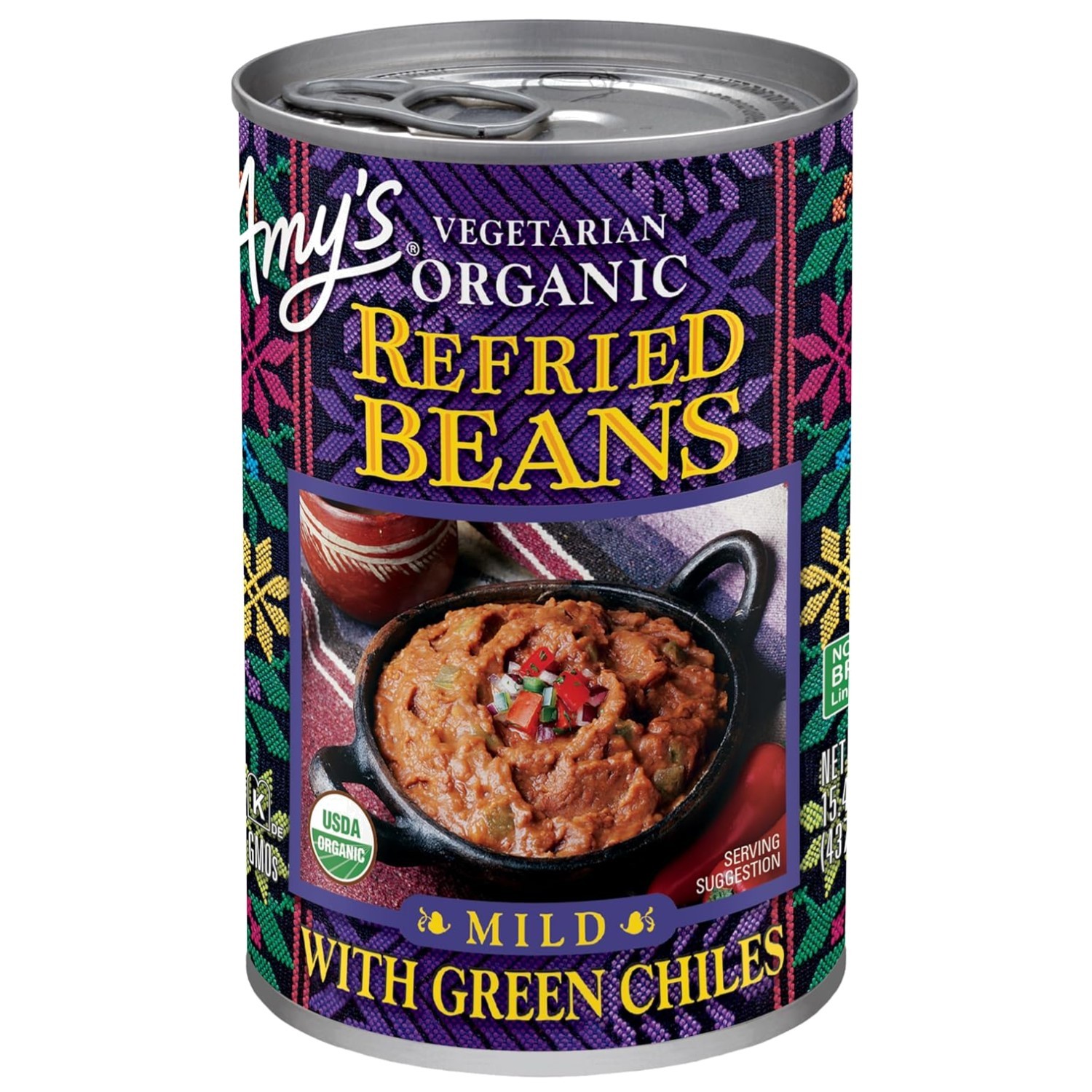Organic Refried Beans with Green Chiles, 15.4 oz 12 Pack gallery